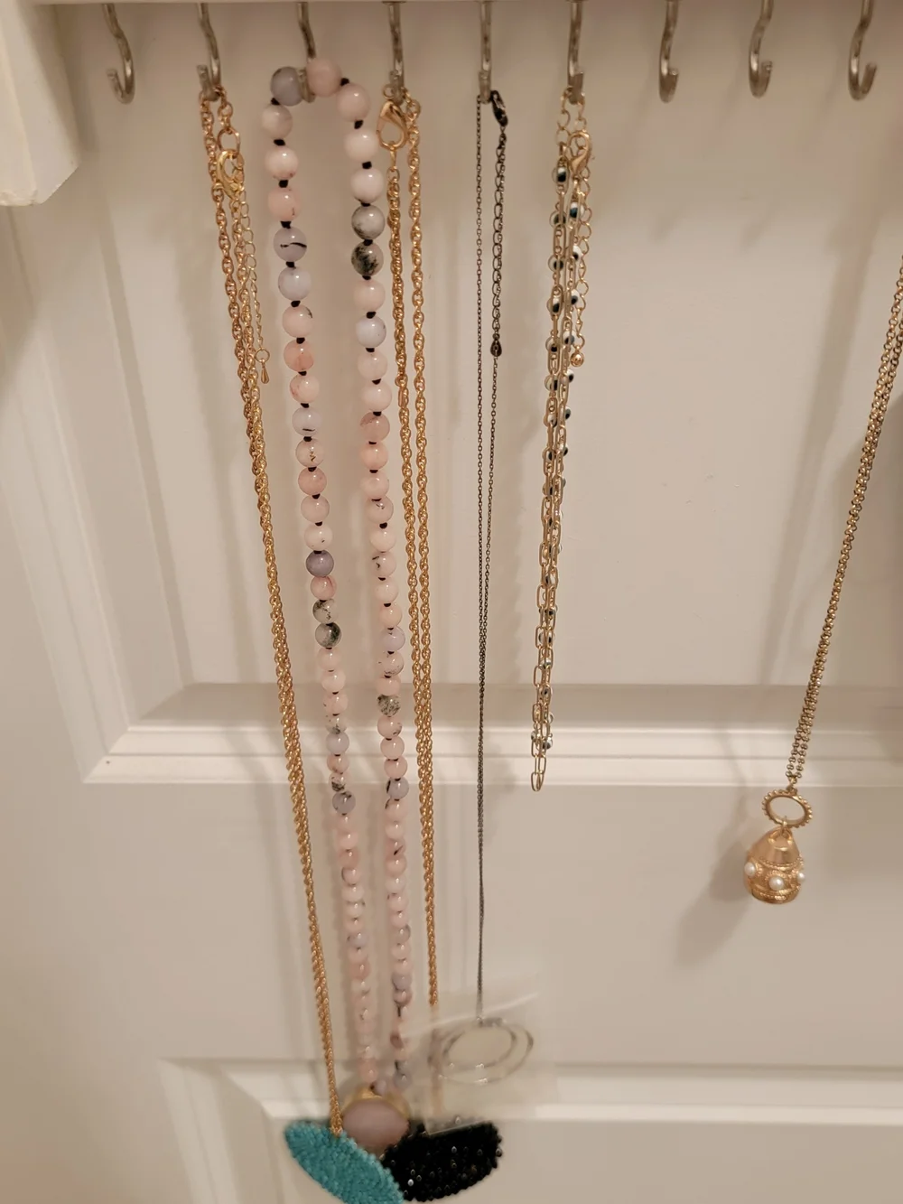 Wall-Mounted White Jewelry Organizer Rack - Home Storage & Organization